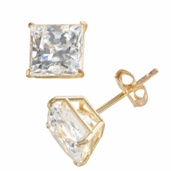 Renaissance Collection 14k Yellow Gold Princess Cut Cz Stud Earrings